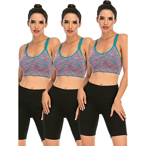 3 pack Sports Bra for Women Ladies Gym Sports Bra Vest Medium Support Racerback Sports Bra Women Removable Padded Sports Bras for Workout Fitness Yoga