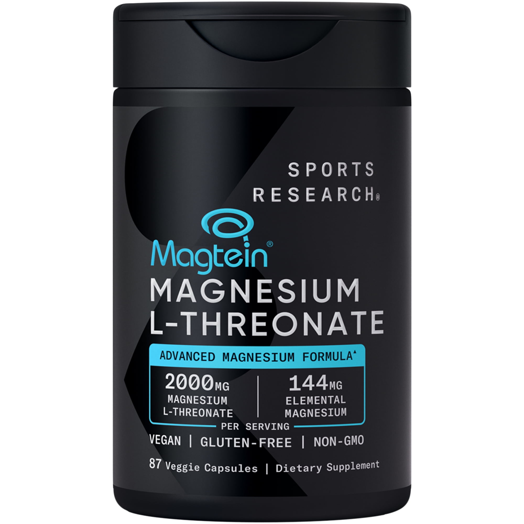 (3 pack) Sports Research Magtein Magnesium L-Threonate Capsules Supplement for Memory, Focus, Cognition, Sleep & Mood - 2000mg, 87 Capsules