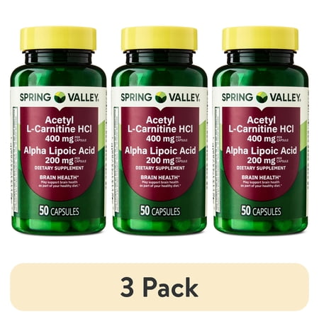 (3 pack) Spring Valley Acetyl L-Carnitine HCI 400 mg + Alpha Lipoic Acid 200 mg Capsules, 50 Count