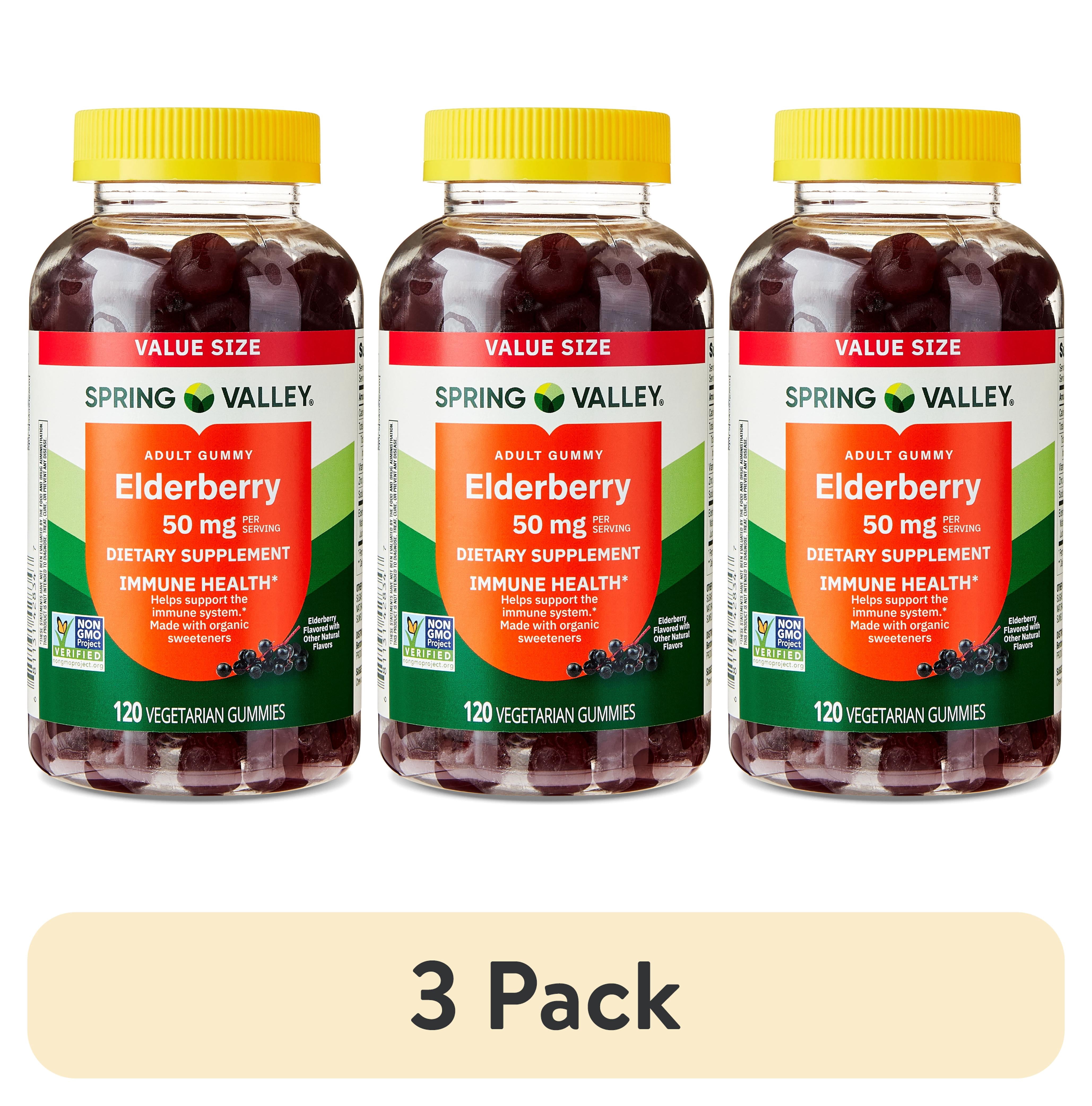 (3 pack) Spring Valley Adult Elderberry Dietary Supplement Gummies for Immune Health, 50mg, 120 Count