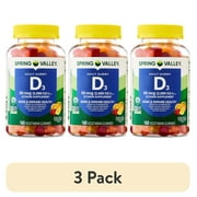 3 pack Spring Valley Vitamin D3 Gummies, 50 mcg, 160 Count, Supplement for Bone and Immune Health, Assorted Fruit