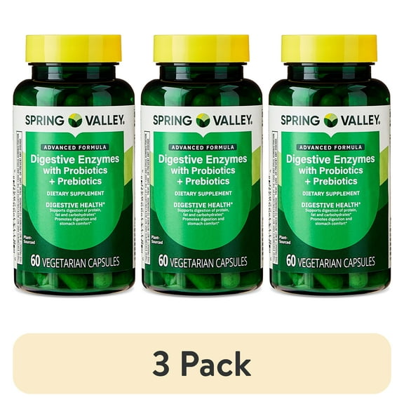 (3 pack) Spring Valley Advanced Formula Digestive Enzymes Vegetarian Capsules For Digestive Health, 60 Count