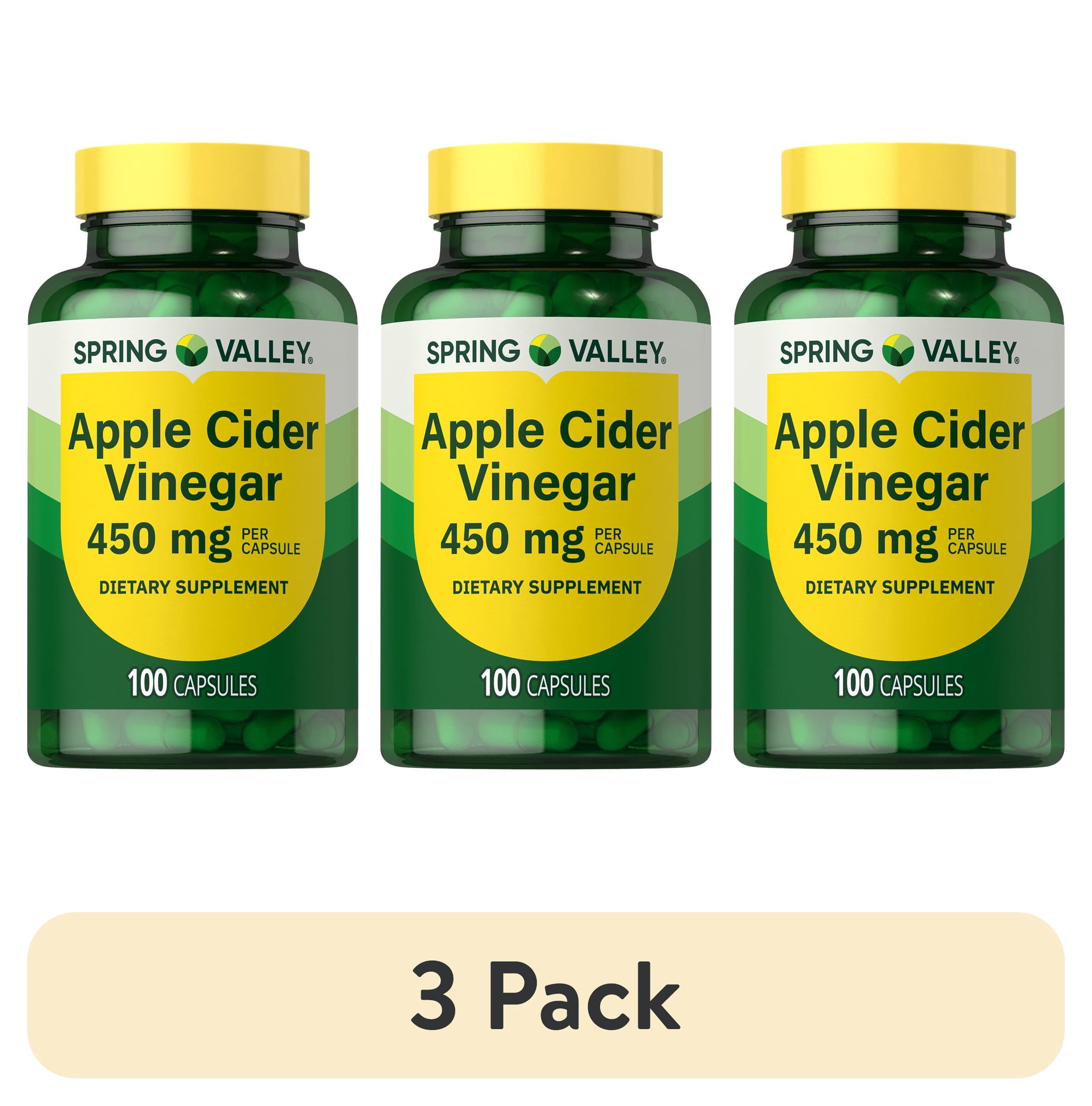 (3 pack) Spring Valley Apple Cider Vinegar Dietary Supplement Capsules, 450 mg, 100 Count