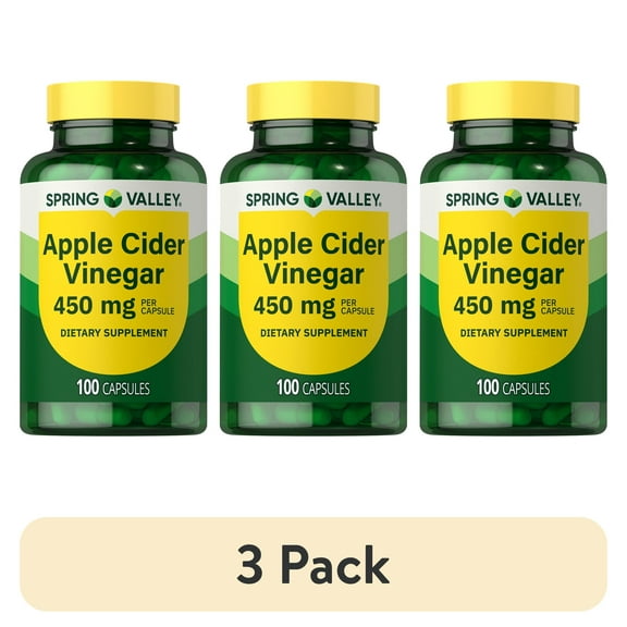 (3 pack) Spring Valley Apple Cider Vinegar Dietary Supplement Capsules, 450 mg, 100 Count