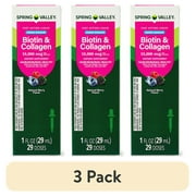 (3 pack) Spring Valley Zero Sugar Biotin and Collagen Fast Acting Liquid for Hair/Skin/Nails, Natural Berry Flavor, 15000 mcg, 1 fl oz
