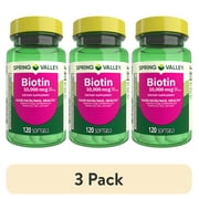 (3 pack) Spring Valley Biotin Dietary Supplement Softgels for Hair/Skin/Nails Health, 10,000 mcg, 120 Count