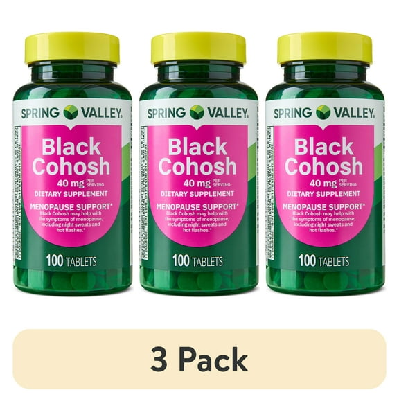 (3 pack) Spring Valley Black Cohosh Menopause Support Dietary Supplement Tablets, 40 mg, 100 Count