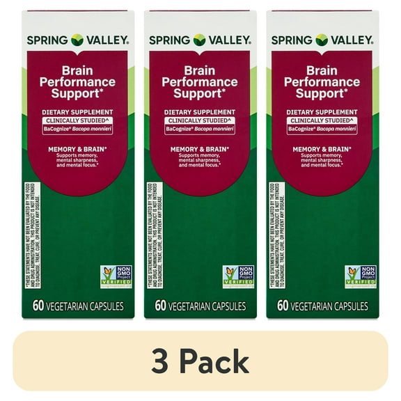 (3 pack) Spring Valley Brain Performance Memory Support Dietary Supplement Vegetarian Capsules, 60 Count