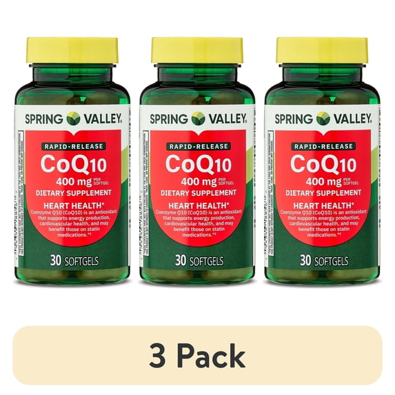 (3 pack) Spring Valley Rapid-Release CoQ10 Dietary Supplement, 400mg, 30 Softgels