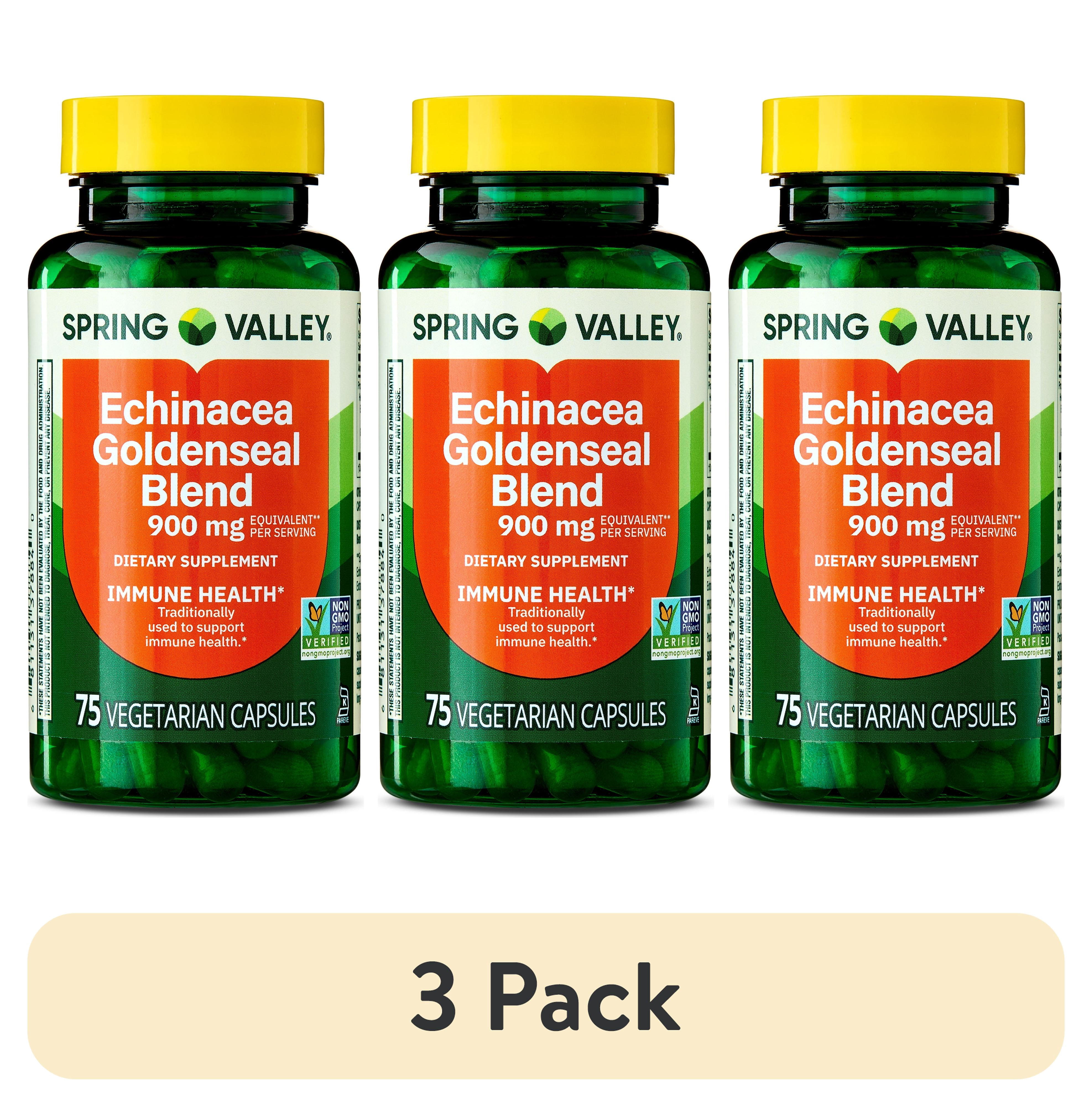 (3 pack) Spring Valley Echinacea Goldenseal Blend Dietary Supplement, 900 mg, 75 Vegetarian Capsules