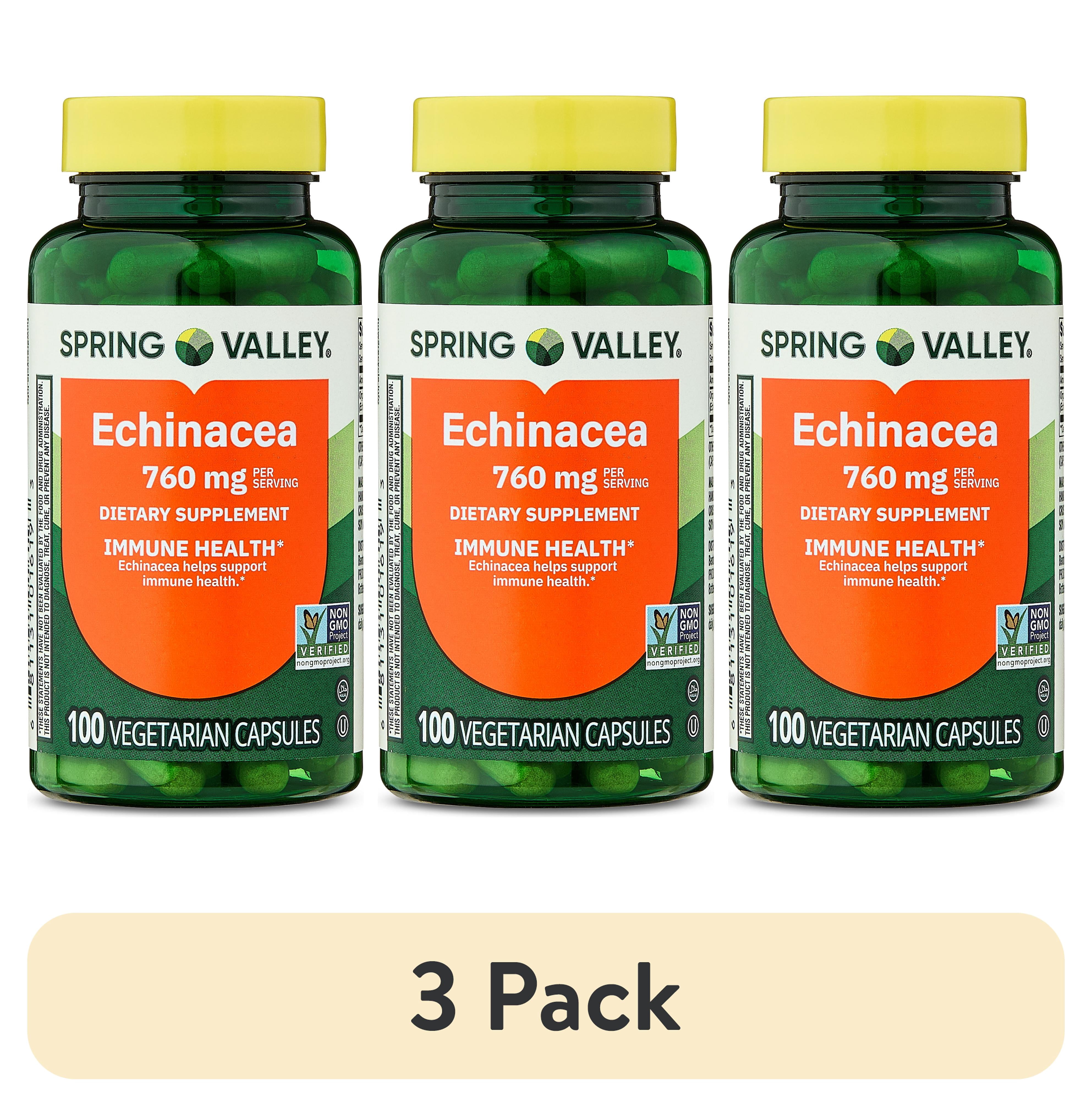 (3 pack) Spring Valley Non GMO Echinacea Dietary Supplement Vegetarian Capsules for Immune Health, 760 mg, 100 Count