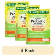(3 pack) Spring Valley Extra Strength Age 50+ Probiotic with Prebiotic Dietary Supplement Delayed Release Vegetarian Capsules for Digestive Health, 30 Count
