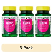 3 pack Spring Valley Extra Strength Biotin Plus Keratin Dietary Supplement Tablets for Hair/Skin/Nail Health, 10,000 mcg, 60 Count