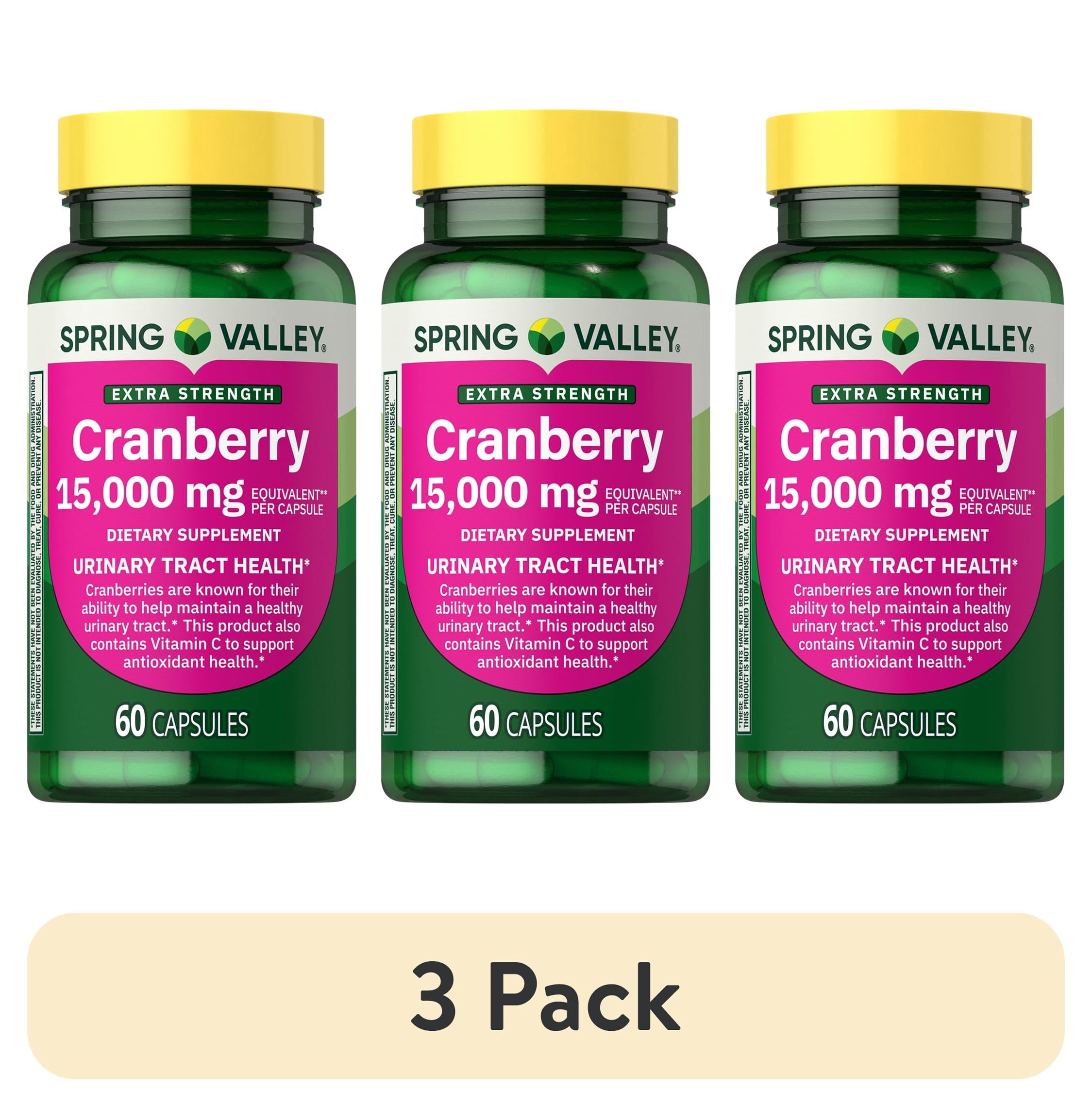 (3 pack) Spring Valley Extra Strength Cranberry Dietary Supplement Capsules, 15,000mg, 60 Count