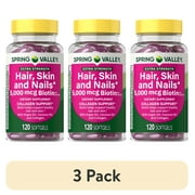 3 pack Spring Valley Extra Strength Hair Skin & Nails Collagen Support Softgels, 5000 Mcg Biotin, 120 Count