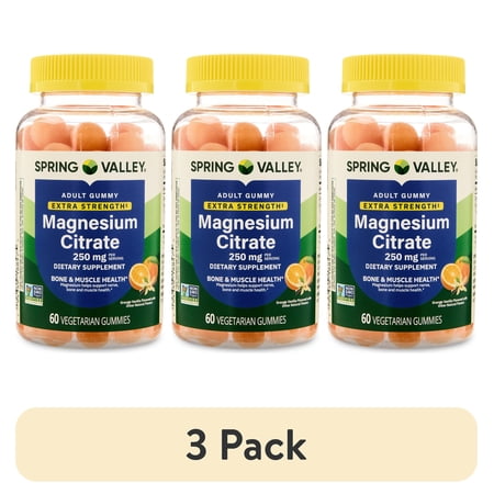(3 pack) Spring Valley Extra Strength Magnesium Bone and Muscle Health Support Gummies, 250mg, 60 Count
