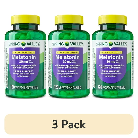 (3 pack) Spring Valley Extra Strength Melatonin Tablets Sleep Support Dietary Supplement, 10 mg, 120 Count