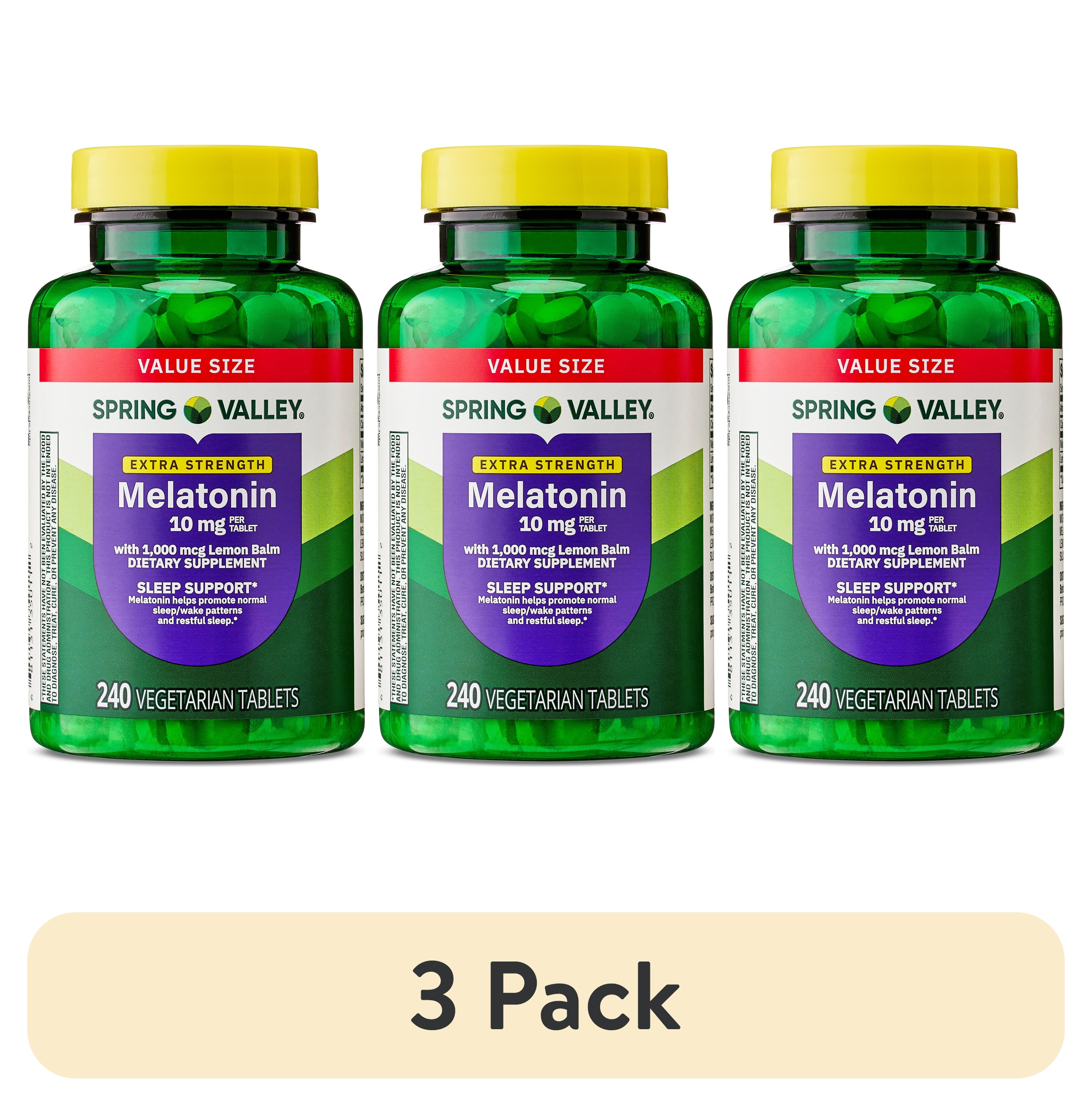 (3 pack) Spring Valley Extra Strength Melatonin Tablets Dietary Supplement Value Size, 10 mg, 240 Count