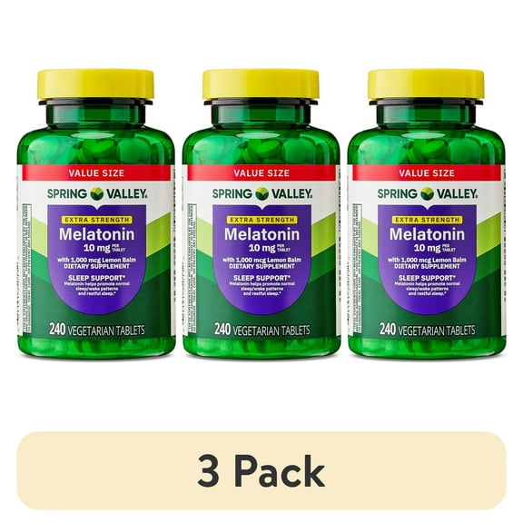 (3 pack) Spring Valley Extra Strength Melatonin Tablets Dietary Supplement Value Size, 10 mg, 240 Count