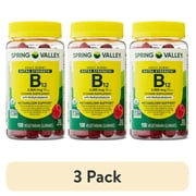 3 pack Spring Valley Extra Strength Vitamin B12 Supplement, Raspberry Flavor, 3000 mcg, 100 Count, Vegetarian Gummies for Metabolism Support