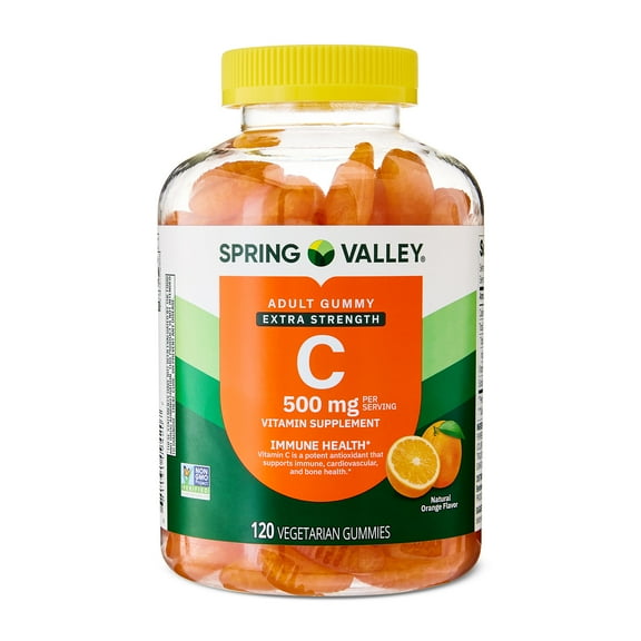 (3 pack) Spring Valley Extra Strength Vitamin C, Orange, 500 mg, 120 Count,  Dietary Supplement Vegetarian Gummies for Immune Health