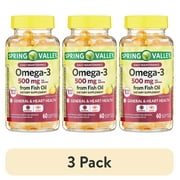 (3 pack) Spring Valley Daily Maintenance Omega-3 From Fish Oil Dietary Supplement Softgels for General & Heart Health, Lemon Flavor, 500 mg, 60 Count