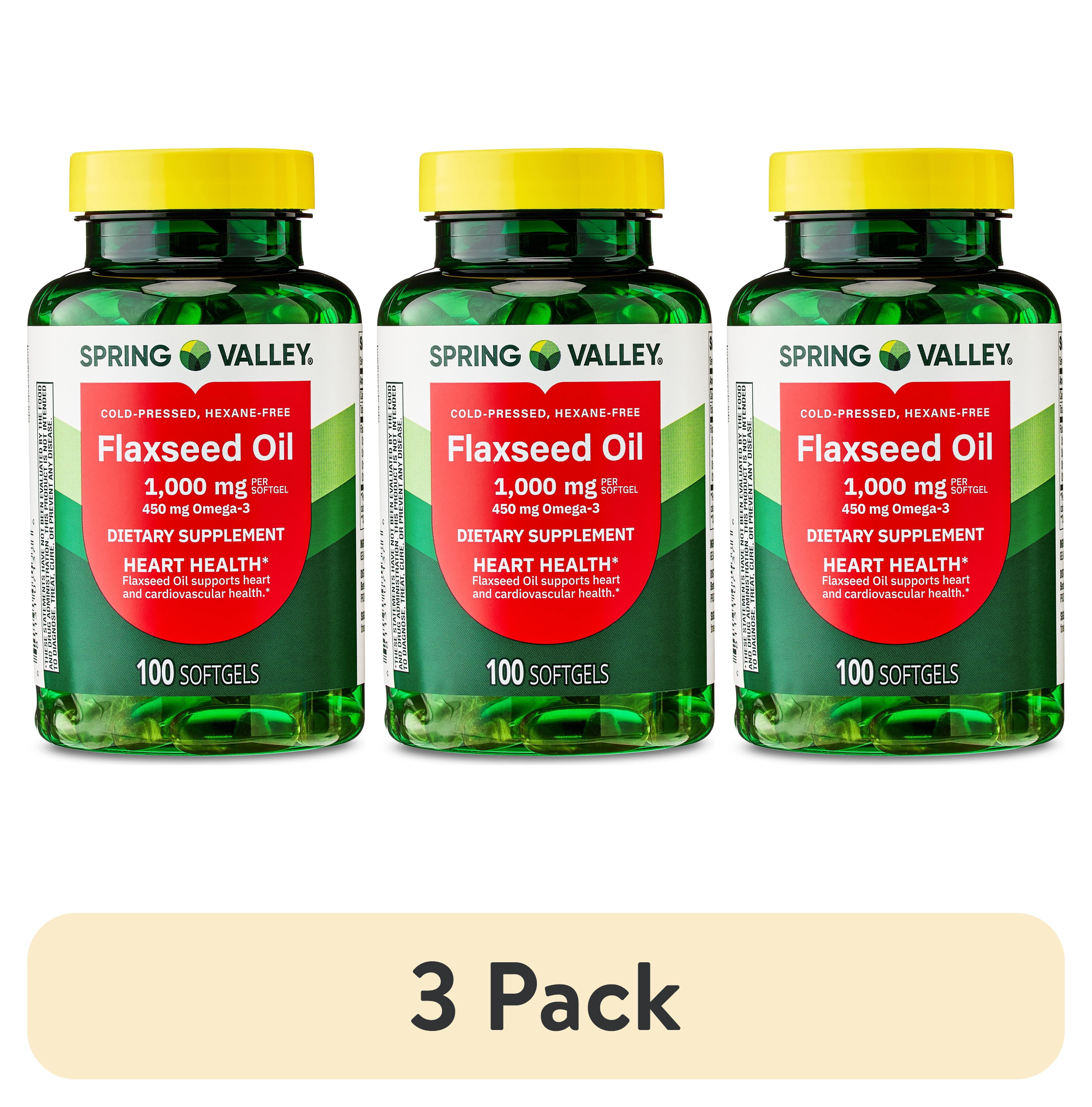 (3 pack) Spring Valley Flaxseed Oil Softgels Dietary Supplement, 1,000 mg, 100 Count