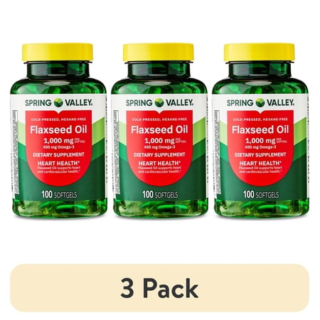 (3 pack) Spring Valley Flaxseed Oil Softgels Dietary Supplement, 1,000 mg, 100 Count