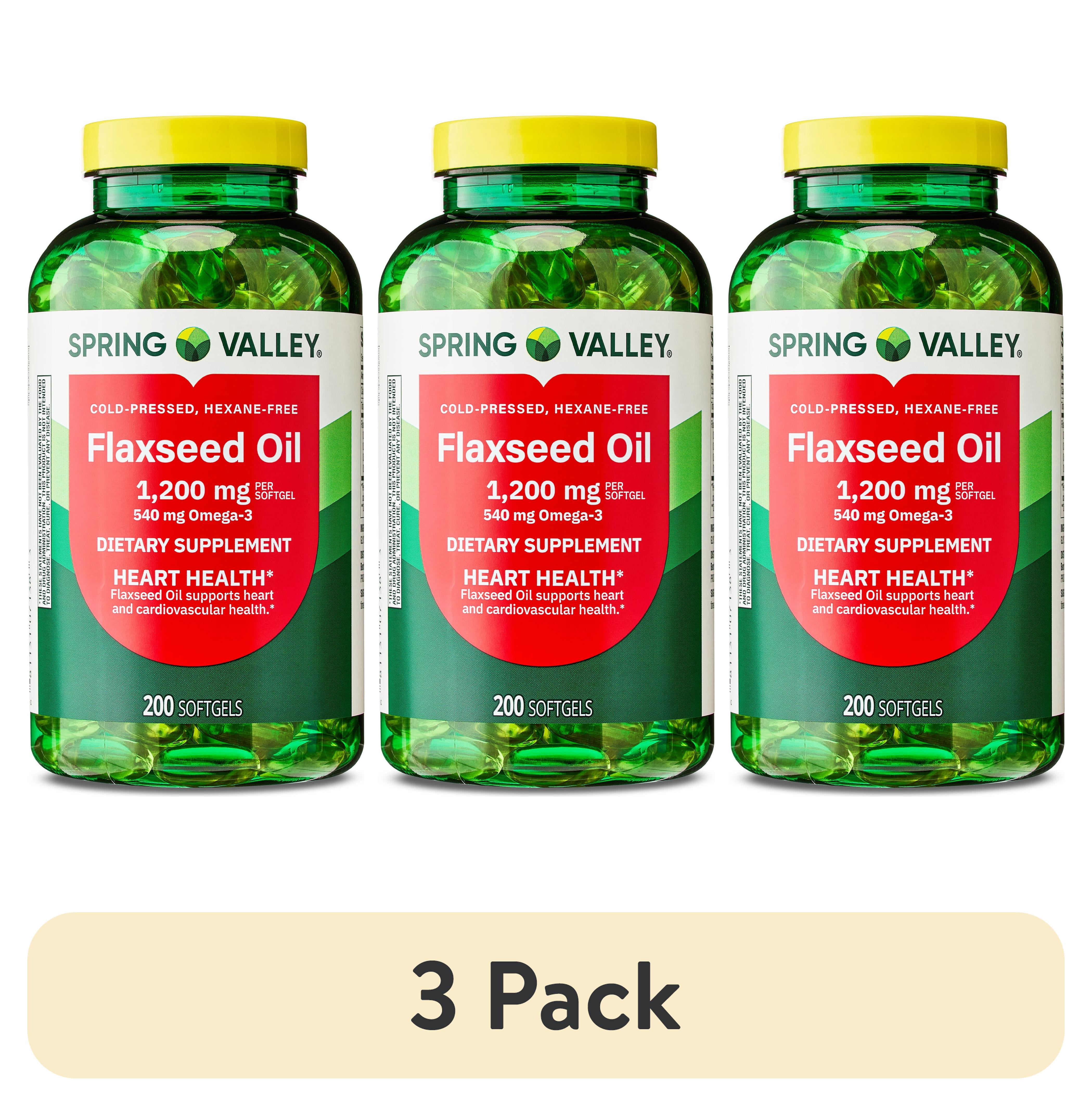 (3 pack) Spring Valley Flaxseed Oil Softgels Dietary Supplement, 1,200 mg, 200 Count