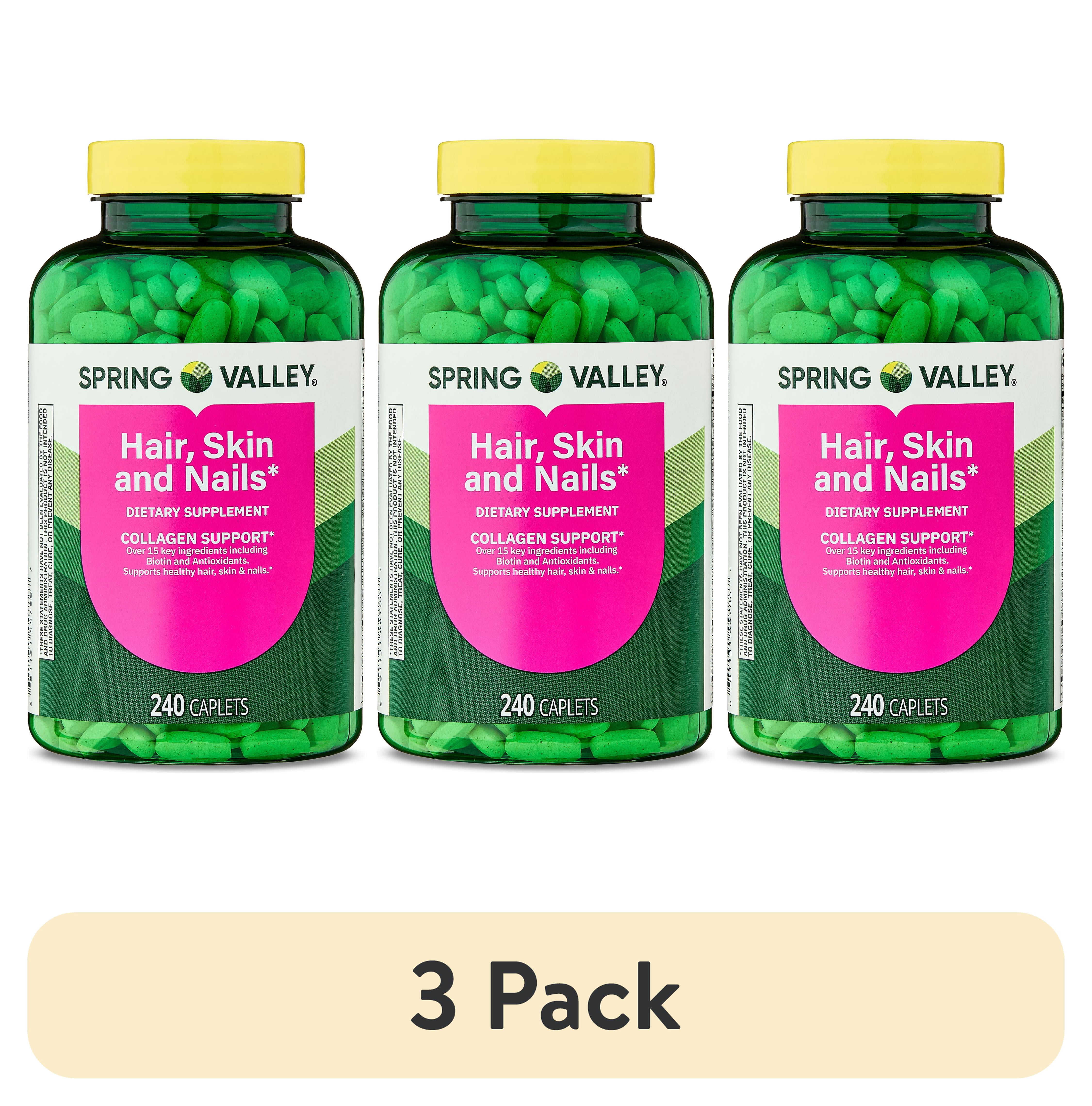 (3 pack) Spring Valley Hair, Skin & Nails Caplets Dietary Supplement, 240 Count