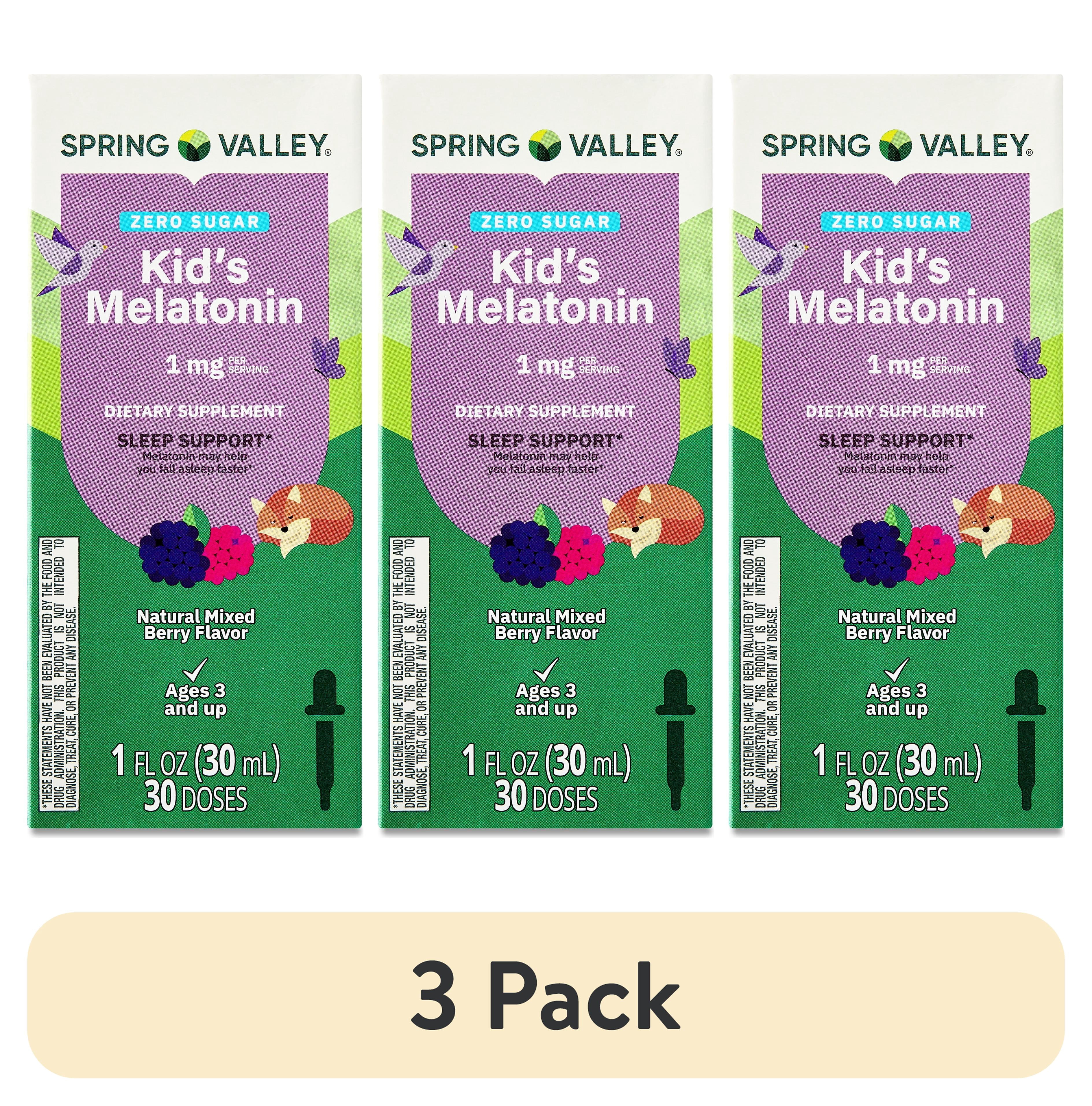 (3 pack) Spring Valley Kid’s Melatonin Liquid, 1 fl oz, 1mg, Berry Flavor