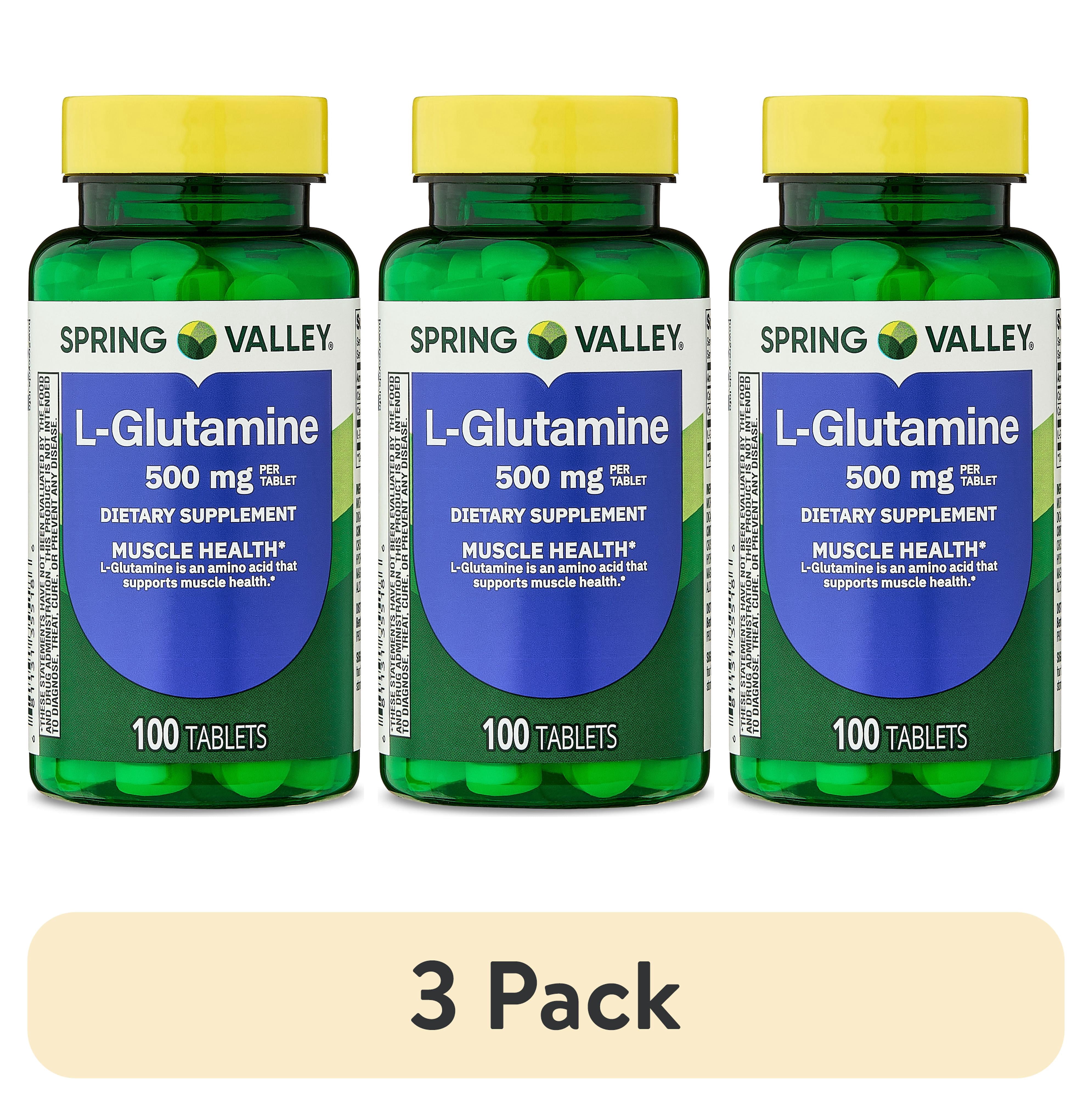 (3 pack) Spring Valley L-Glutamine Tablets Dietary Supplements, 500 mg, 100 Count