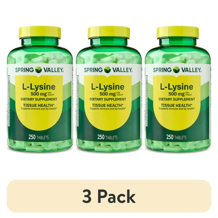 (3 pack) Spring Valley L-Lysine Dietary Supplement Tablets for Tissue Health, 500 mg, 250 Count