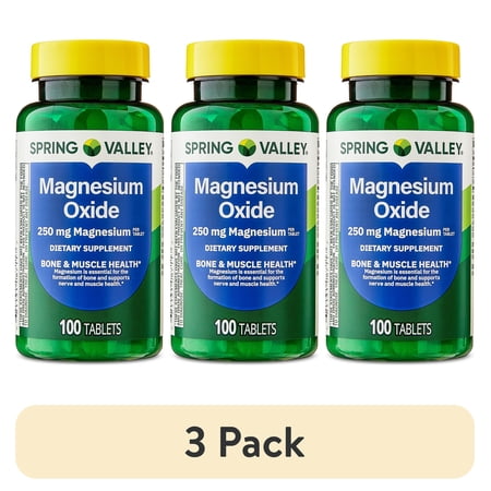 (3 pack) Spring Valley Magnesium Bone & Muscle Health Dietary Supplement Tablets, 250 mg, 100 Count