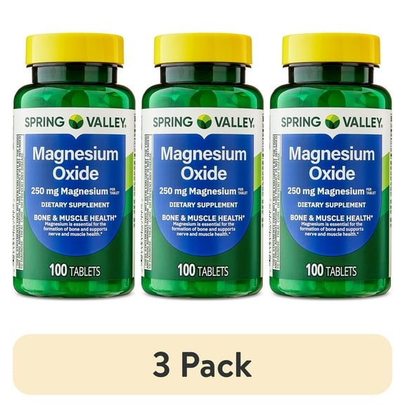 (3 pack) Spring Valley Magnesium Bone & Muscle Health Dietary Supplement Tablets, 250 mg, 100 Count