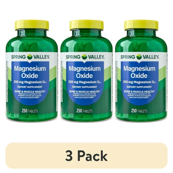 (3 pack) Spring Valley Magnesium Dietary Supplement Tablets for Bone and Muscle Health, 250 mg, 250 Count