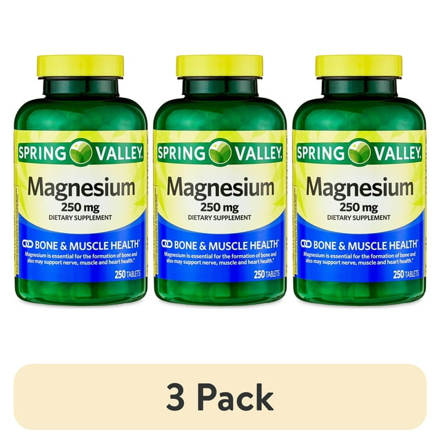 (3 pack) Spring Valley Magnesium Bone & Muscle Health Dietary Supplement Tablets, 250 mg, 250 Count
