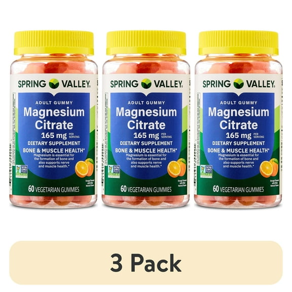 (3 pack) Spring Valley Magnesium Gummies for Bone & Muscle Health Support, 165mg, Orange Flavor, 60 Count