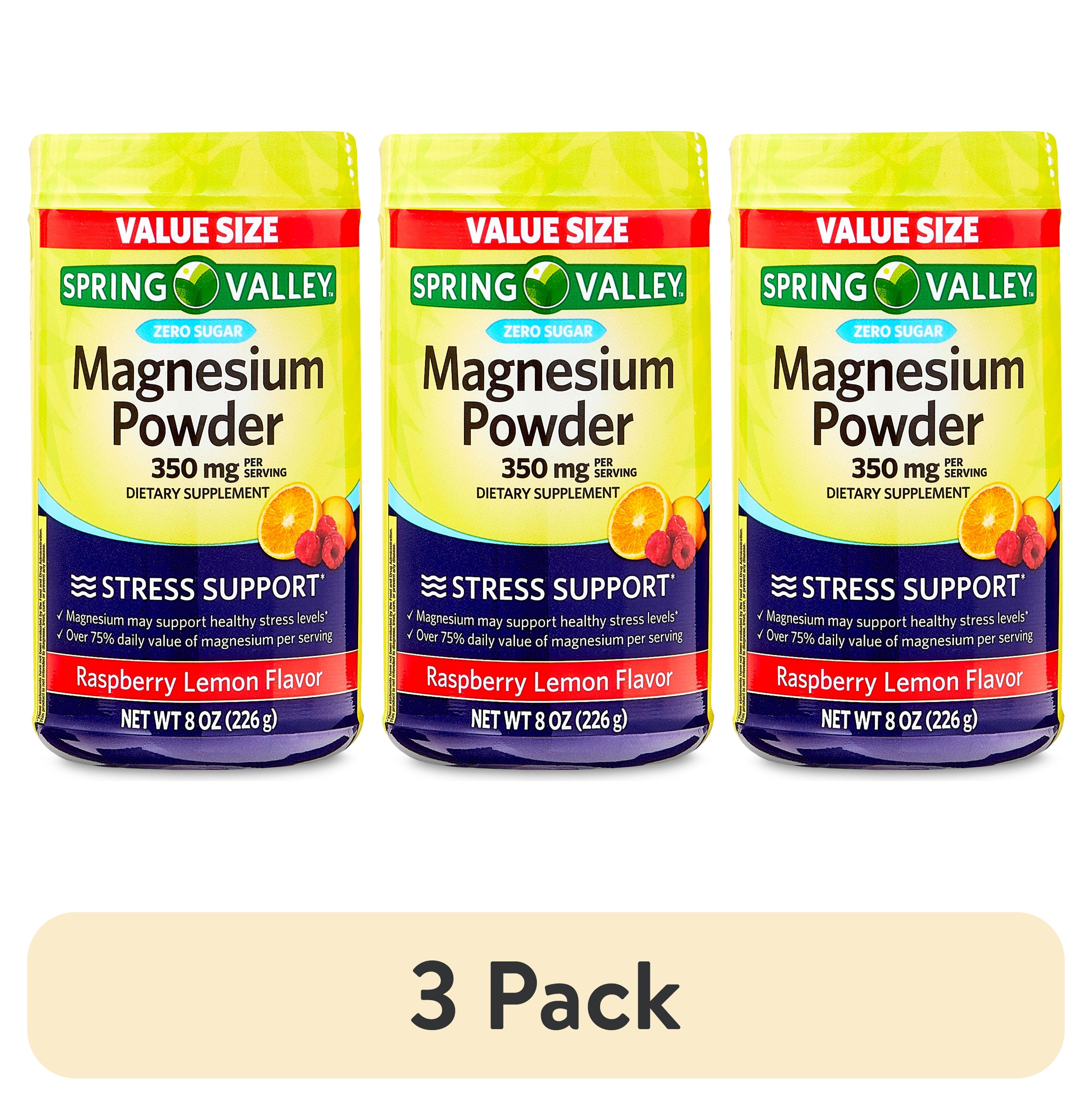 (3 pack) Spring Valley Magnesium Stress Support Dietary Supplement Powder, Raspberry Lemon Flavor, 350 mg, 8 oz