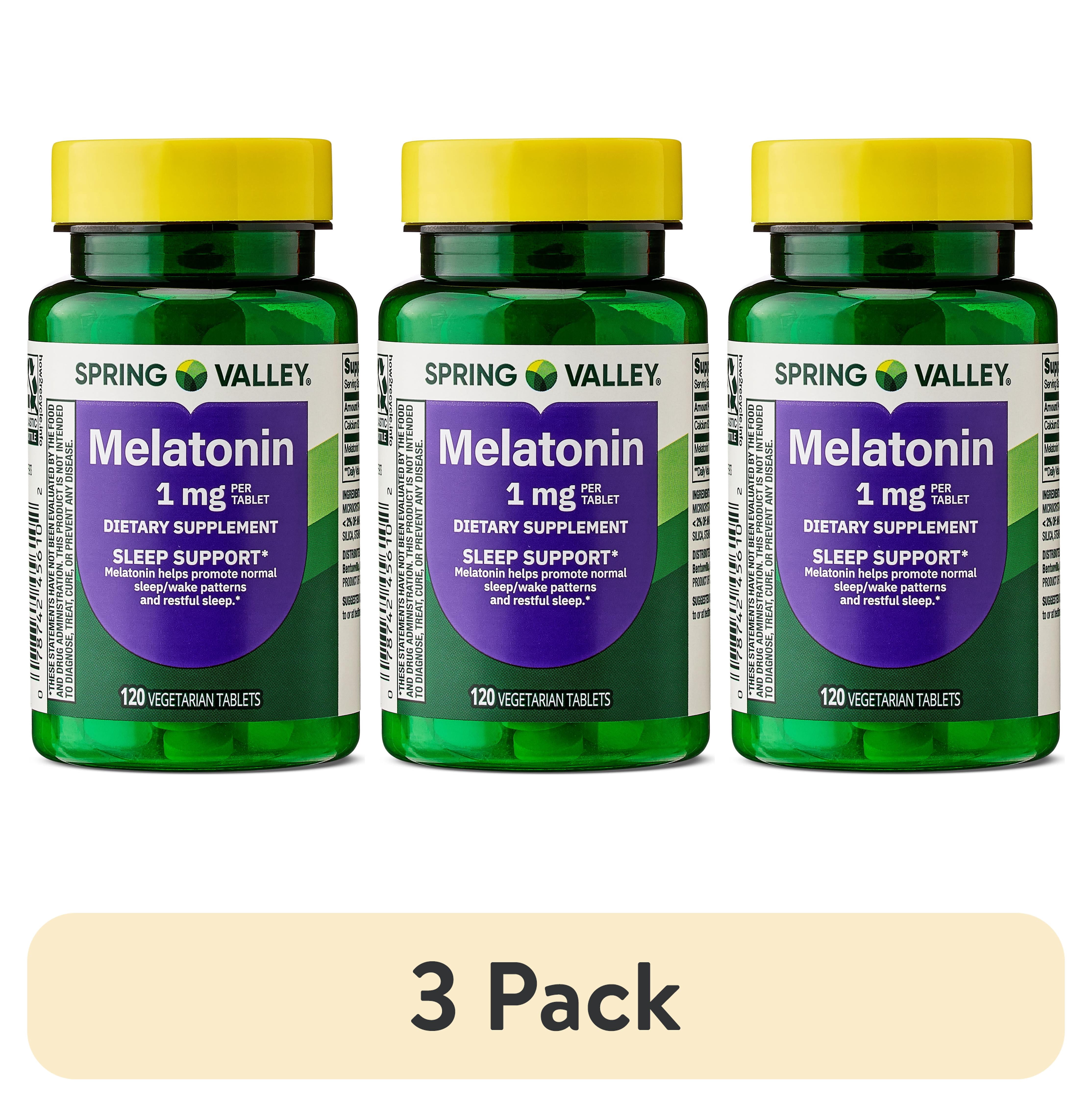 (3 pack) Spring Valley Melatonin Tablets Dietary Supplement, 1 mg, 120 Count