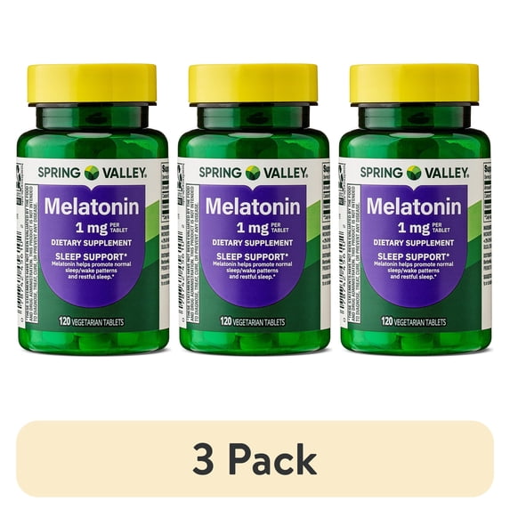 (3 pack) Spring Valley Melatonin Tablets Dietary Supplement, 1 mg, 120 Count