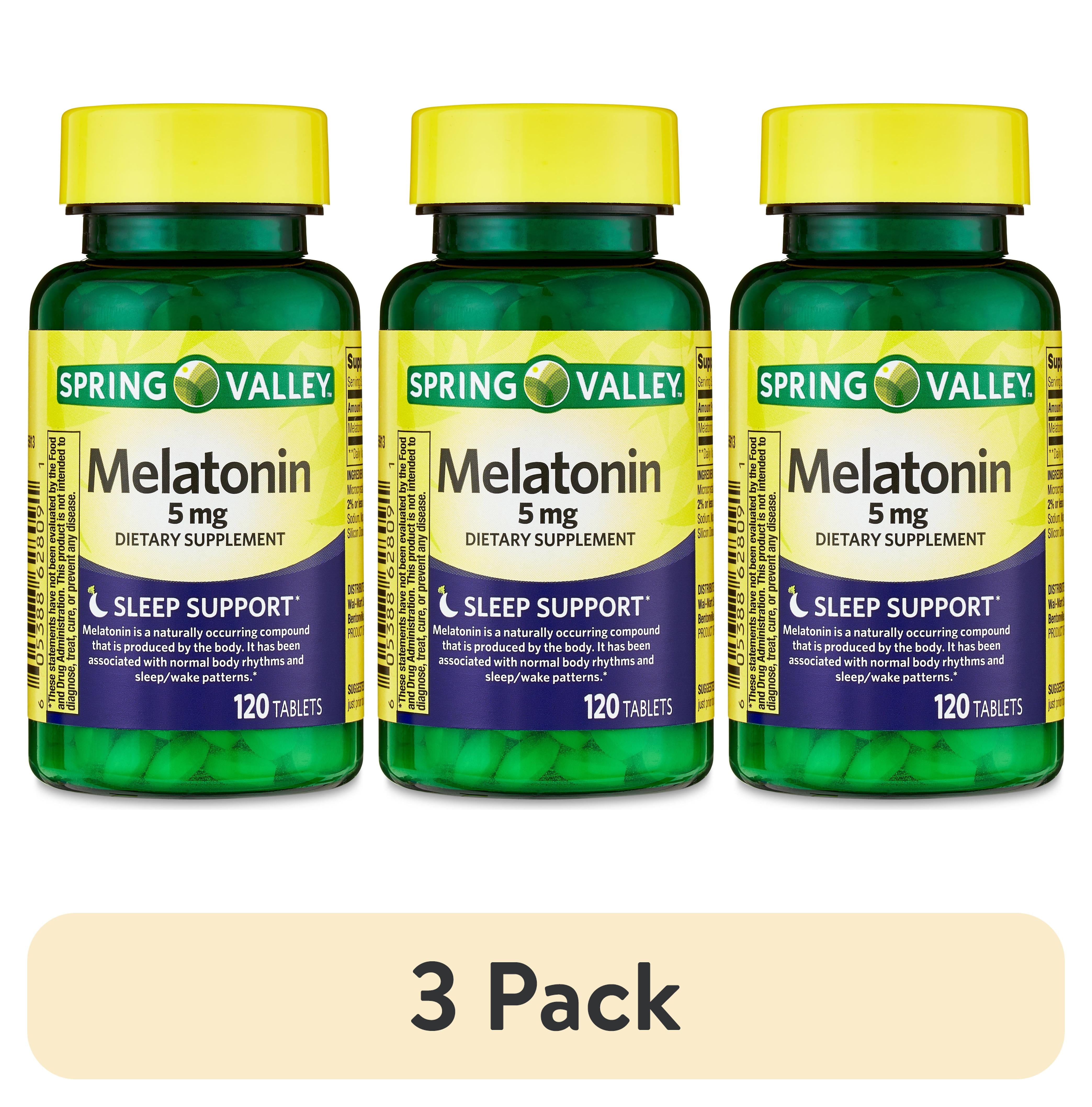 (3 pack) Spring Valley Melatonin Tablets Sleep Support Dietary Supplement, 5 mg, 120 Count