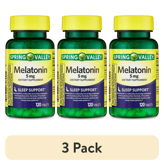 (3 pack) Spring Valley Melatonin Tablets Sleep Support Dietary Supplement, 5 mg, 120 Count