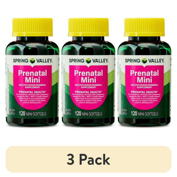 (3 pack) Spring Valley Prenatal Mini Multivitamin/Multimineral Supplement, Mini Softgels, 120 Count