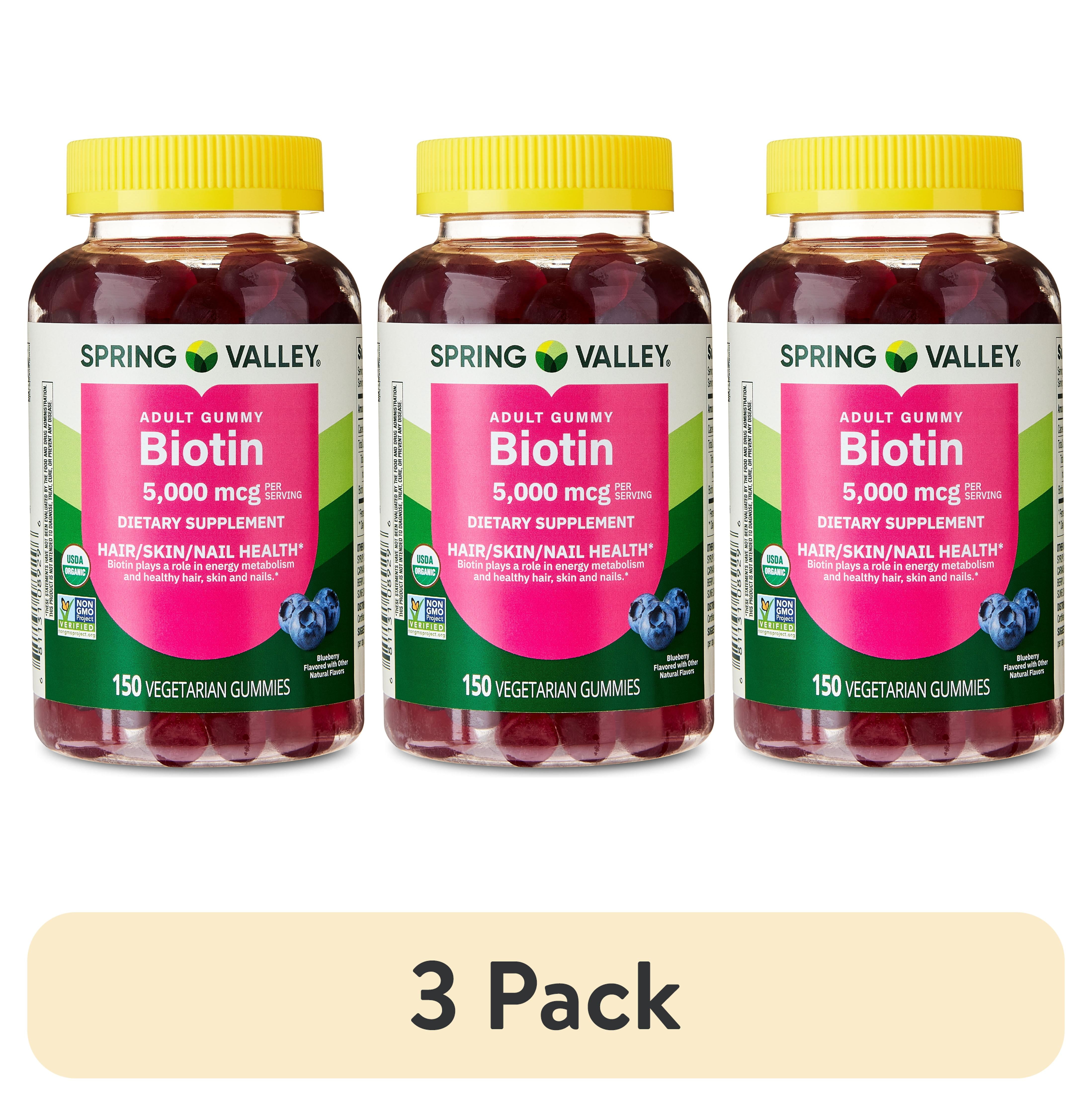 (3 pack) Spring Valley Organic Biotin Vegetarian Gummies, Blueberry Flavor, 5000 mcg, 150 Count