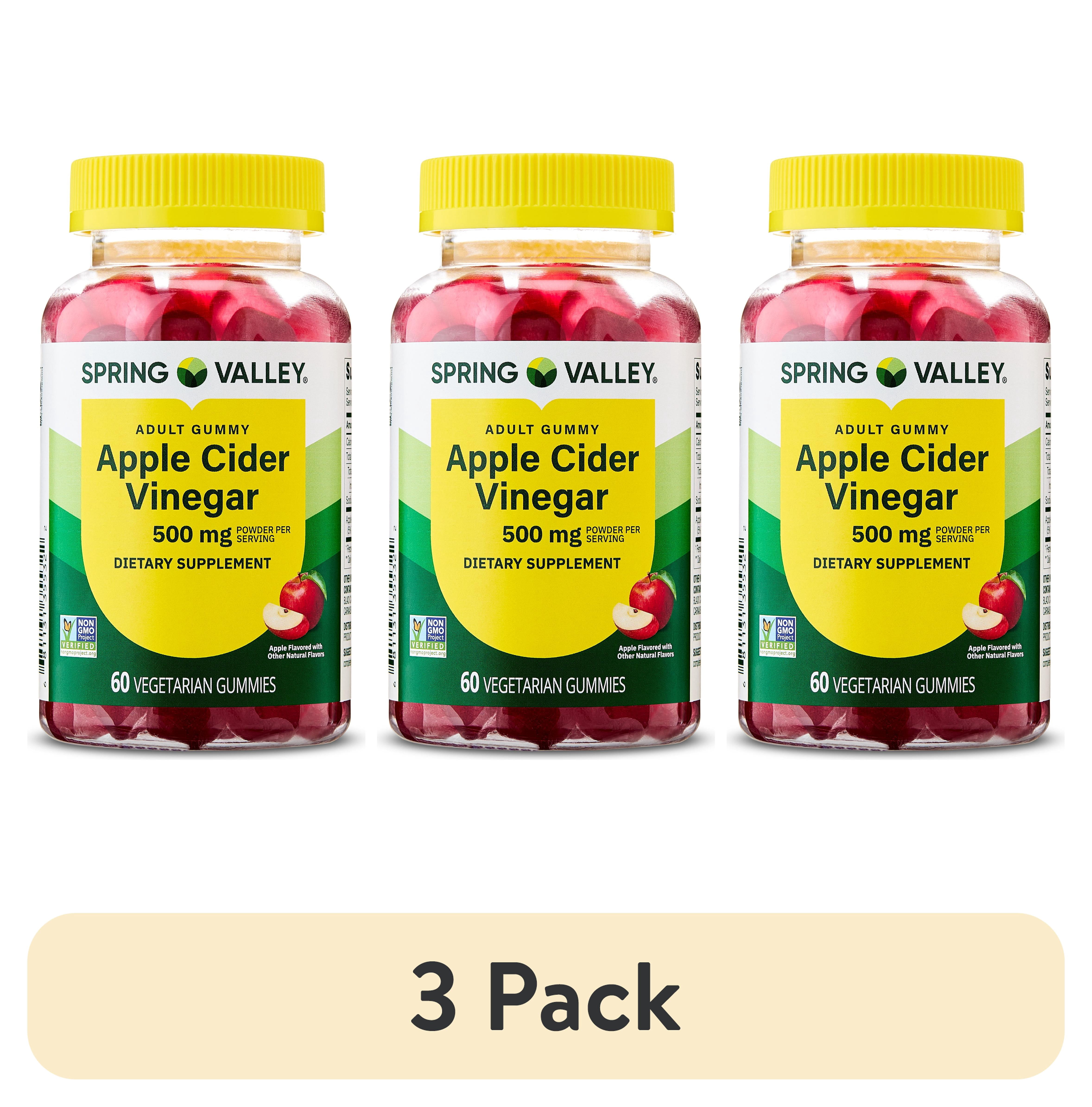 (3 pack) Spring Valley Non GMO Dietary Supplement Gummies, Apple Cider Vinegar, 500 mg, 60 Count