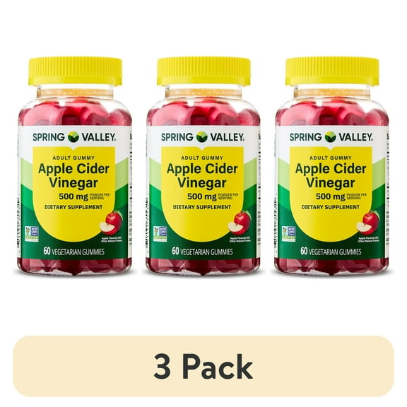 (3 pack) Spring Valley Non GMO Dietary Supplement Gummies, Apple Cider Vinegar, 500 mg, 60 Count
