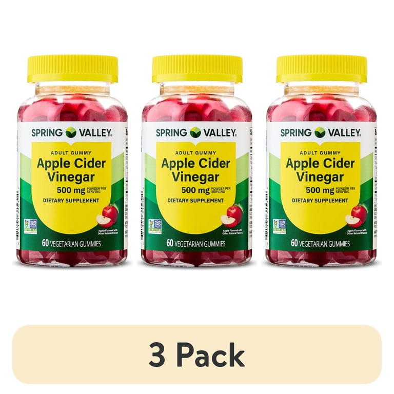 (3 pack) Spring Valley Non GMO Dietary Supplement Gummies, Apple Cider Vinegar, 500 mg, 60 Count