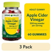 (3 pack) Spring Valley Non GMO Dietary Supplement Gummies, Apple Cider Vinegar, 500 mg, 60 Count