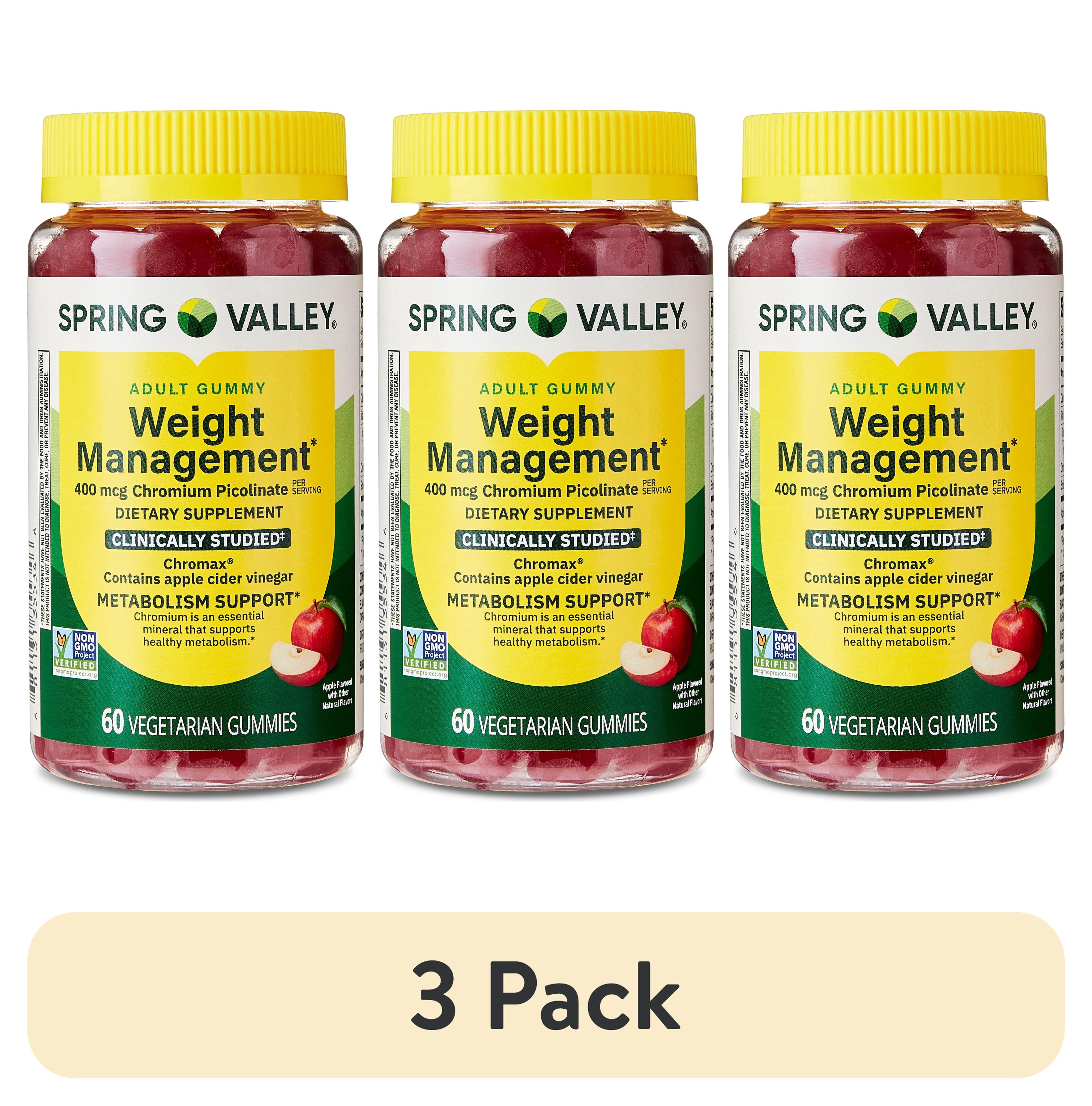 3 pack) Spring Valley Weight Management Vegetarian Gummy for Metabolism Support, Chromium Picolinate 400mcg, 60ct Natural Apple Flavor